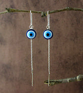 Blue and White Evil Eye Silver Threader Earrings Protection | Woot & Hammy